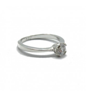 R001802 Stylish Sterling Silver Engagement Ring Solid 925 With 5mm Round Cubic Zirconia
